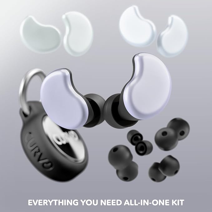 CURVD Cliq Noise Cancelling Ear Plugs – Reusable Concert Earplugs for Noise Reduction with Swappable Covers, 5 Tip Sizes & Travel Case. Stylish, Comfy, and Customizable Protection