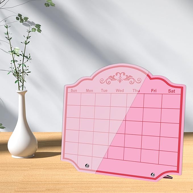 Calendar Dry Erase Board Acrylic Desk Whiteboard Weekly to Do List Memo Note Tabletop Monthly Planner with Stand Desktop Thickened Acrylic Pink 12" x 10" for Home Office School