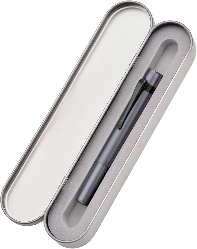 HONG DIAN M2 Black Forest Mini Fountain Pen, Extra Fine Soft Nib & Sleek Shape Aluminium Short Pocket Travel Pen (Space Gray)