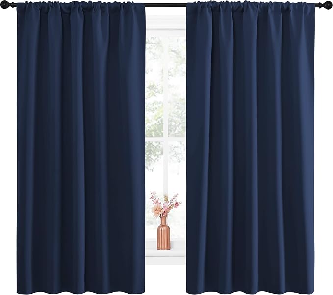 NICETOWN Navy Curtains Blackout Draperies - Modern Design Thermal Insulated Rod Pocket Blackout Drapes for Kid's Bedroom, Window Covering (1 Pair, 52 x 63 inches)