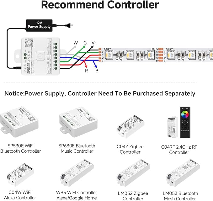 BTF-LIGHTING RGBW LED Strip Lights,UL Listed,5050 4 Colors in 1 RGB + 2700K-3000K Warm White,12V DC,16.4ft/5m 60LEDs/m 12mm White PCB, IP67 Waterproof for Home Decoration(No Adapter or Controller)