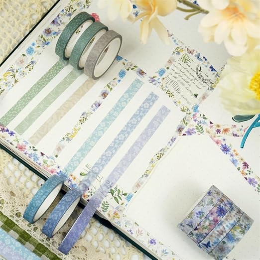 Floral Washi Tape Set 16 Rolls, Flower Spring Decorative Paper Sticker for Planner Scrapbook Journal DIY Arts Craft