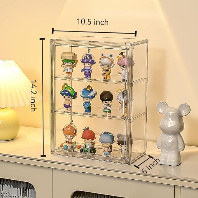 BOHOIDEE 3 Tiers Clear Display Case for Figures, Acrylic Storage Organizers Box with Magnetic Door, Wall-Mounted Dustproof Showcase for Collectibles Action Figure(4PACK Wall-Mounted Medium)