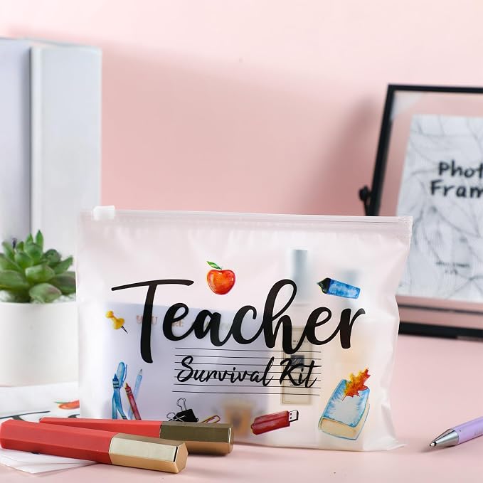 60 Pcs Teacher Appreciation Gifts Bulk Teacher Survival Kit Small Waterproof Makeup Toiletry Bag Pouch Cosmetic Pencil Bag Thank You Gifts for Women Men Travel Back to School Season Supplies