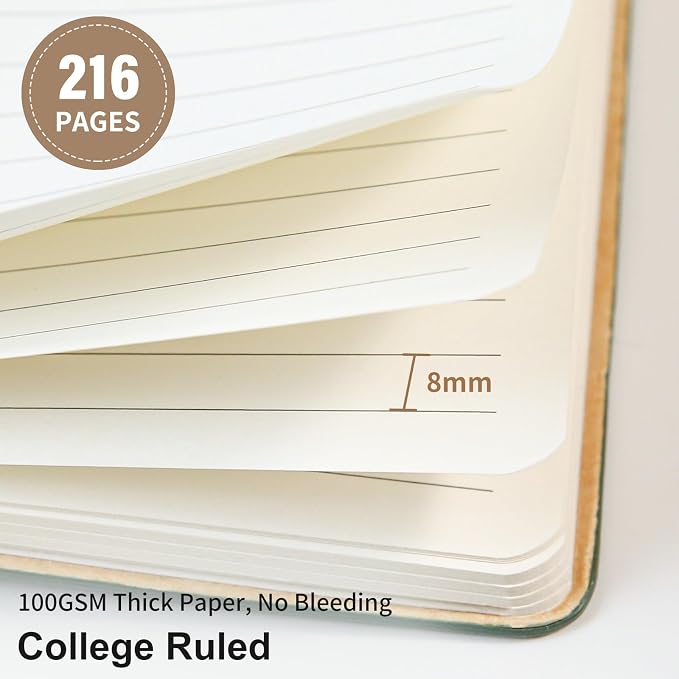 Lined Journal Notebook for Work College Ruled Notebook 5.79" x 8.27" A5 PU Leather Daily Journaling Notebook 216 Pages for Women Men Daily Writing Business School Travel Gift (Khaki)
