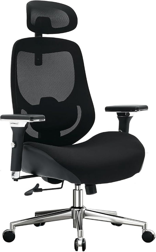 700lbs Big and Tall Office Chair for Heavy People Ergonomic Mesh Desk Chair with Wide Thick Seat Cushion, Adjustable Lumbar Support, 4D Armrests and Headrest for Aitting All Day