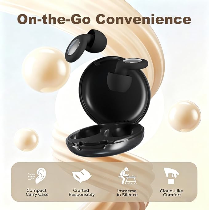 Noise Reduction Ear Plugs,Reusable Silicone Earplugs for Sleeping, Snoring, Travel, Comfortable Side Sleepers (Black)