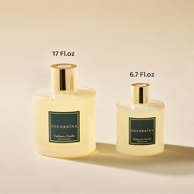 COCORRÍNA Reed Diffuser - Cashmere Vanilla 17 Fl.oz Reed Diffuser with 8 Sticks Scented Diffuser with Preserved Flowers for Bathroom Home Decor