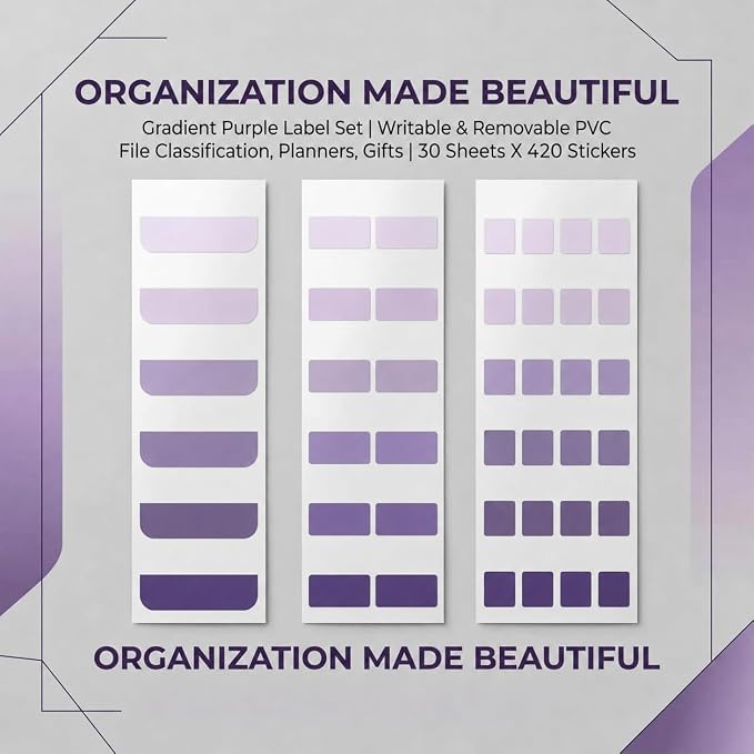 420Pcs Gradient Index Tabs, Translucent Sticky Note Tabs for Annotating Books & Bible, Aesthetic Reading, Study, Journaling & Office Supplies, 3 Size Clear Page Markers Stickers (Purple)