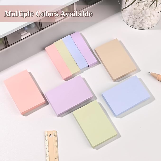 BAYTORY 6 Pads Pastel Sticky Notes, Small Self-Stick Note, Index Tabs Easy to Post for School Office Notebook (3x2 & 3x0.7 Inch)