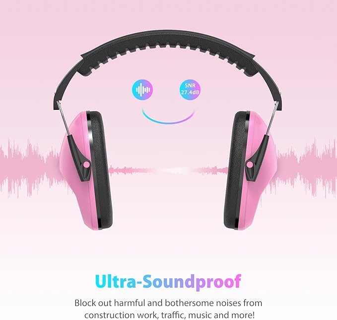 Noise Cancelling Headphones for Kids: SNR27.4 Kids Ear Protection Earmuffs with Adjustable Headband, Ear Muffs for Noise Reduction in Monster Jam, Concert, Firework, Mowing, Autism Sensory