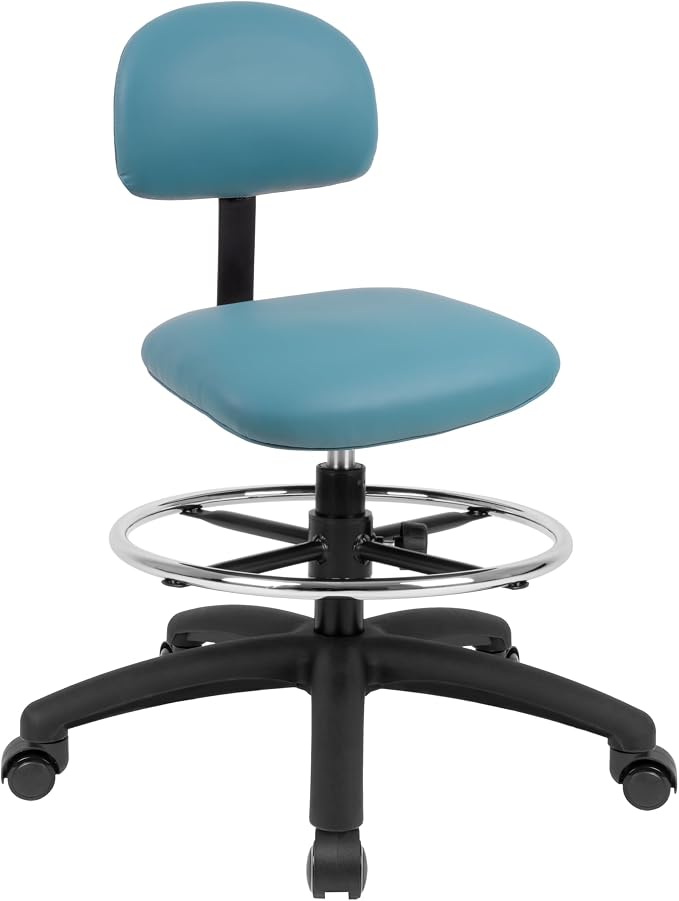 FSS Series Square seat (19"-27") seat Height Chair. Vinyl-for Office, Garage, Desk, Shop, Computer, Doctor, Medical, Easy to Clean! 18" Footring (Aqua, Mid Stool, Self Braking Casters)