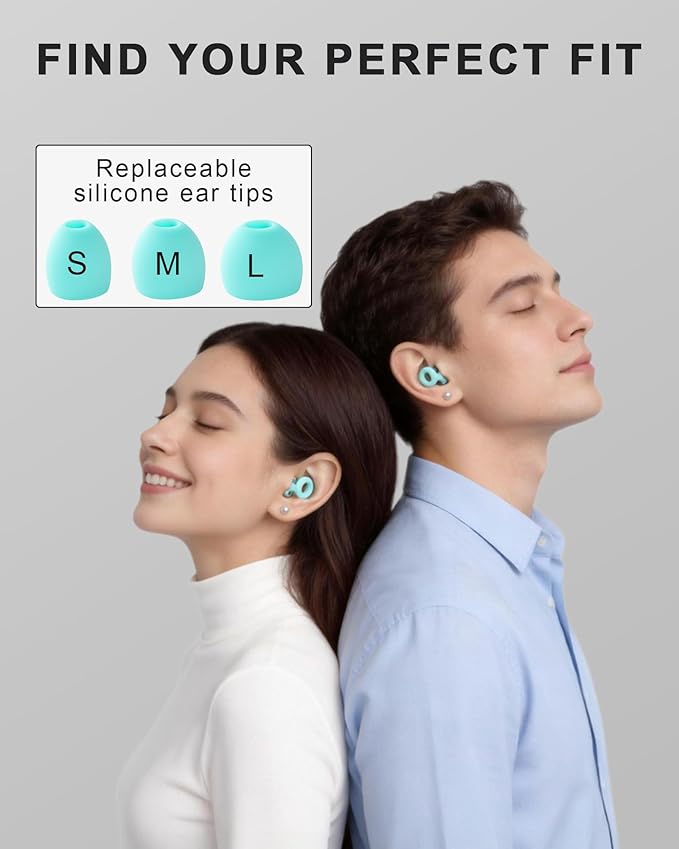 Ear Plugs for Sleeping, 28dB(SNR) Reusable Silicone Earplugs with 4 Sizes (S/M/L/XL) Eartips, Noise Reduction Ear Protection EarPlugs for Sleep, Airplane, Focus, Travel & Concerts, Mint