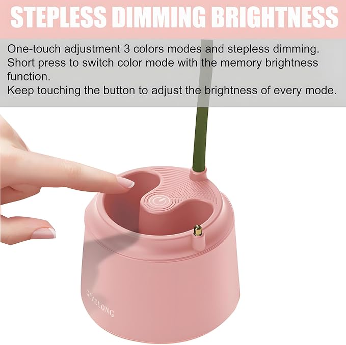 DLHONORV Cute LED Desk Lamp Kawaii Desk Accessories, Flower Bird Table lamp USB Rechargeable, 3 Color Modes, Stepless Dimming, Touch-Sensitive Switch Kawaii Room Decor Lamp, Reading Lamp (Pink)