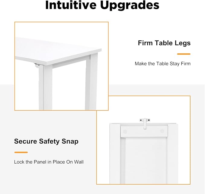 Wall Mounted Folding Dining Table, 30in L Wood Drop-Leaf Desk With Support Legs, Thickened Plate & Bearing Capacity 132lbs For Small Space, Laundry, Dining Room, Bedroom, Home Office. (White)