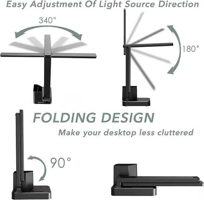 cozoo LED Desk Lamp for Dorm with USB Charging Ports and AC Outlets, Modern Dimmable Eye Cariing Desk Light for Home Office with Pen Holder, Kids Small Table Lamp for Reading, Bedroom, Study, Craft