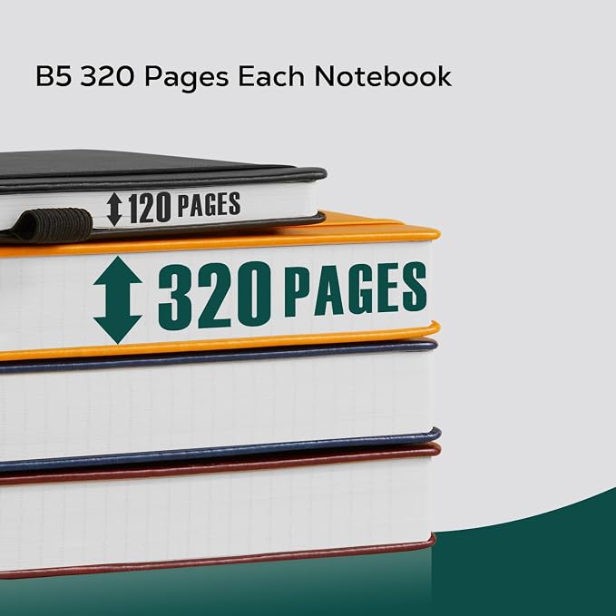 FOCUS DAY Hardcover Notebook Journal, B5 Lined Daily Journal College Ruled Notebook for Women Men, 320 Pages Large Writing Journal Notebook for School Work, Dark Green Leather Notebook, 7.1'' X 10''