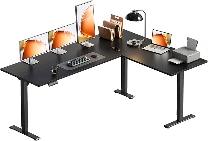 OffiGo 63 Inch Reversible L Shaped Electric Standing Desk, Height Adjustable Corner Stand up Desk, Ergonomic Large Lift Computer Table for Home, Office, Workstation, Black