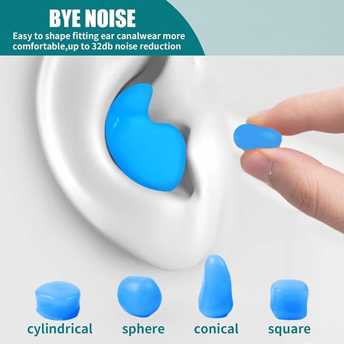 Ultra-Soft Noise Cancelling Sleeping Ear Plugs - Moldable Silicone, Wear Comfortable Noise Repairing Ear Plugs, Reusable for Adults, Kids, Sleep and Swimming, 72 Pieces (Color 1, Round)