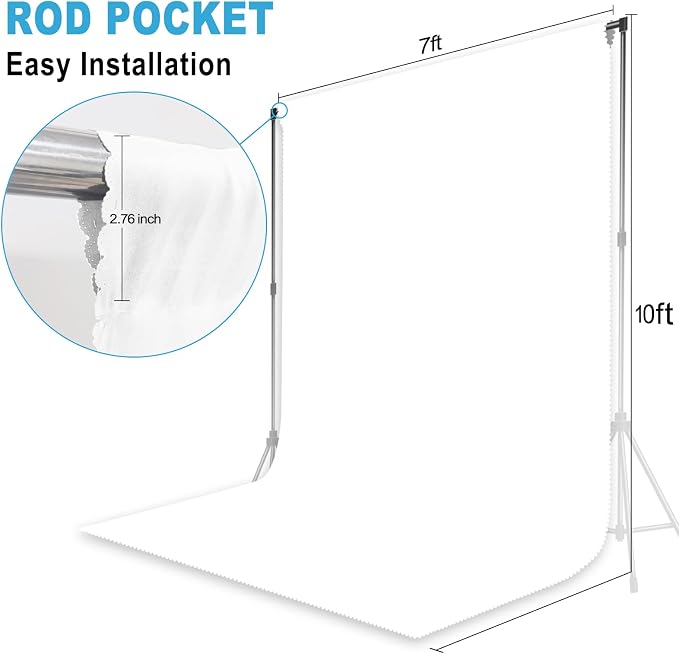 White Backdrop for Photoshoot, Professional Photo Backdrop Background Curtain for Product Photography, Portraits, Wedding, Party, Live Streaming Video Recording 7X10 FT