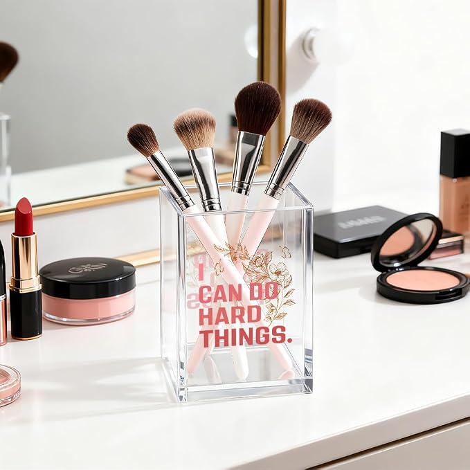 I Can Do Hard Things Pen Holder Cosmetic Organizer, Funny Floral Pen Pencil Holders for Desk, Inspirational Office Gifts Desk Accessories for Coworker Friend, Makeup Brushes Holder for Daughter