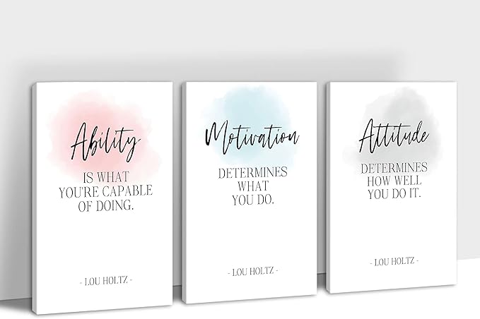3 Piece Inspirational Wall Art - Ability Attitudes Motivation Quotes Canvas Art Print for Men Room Decor, Office Wall Art Pictures, Motivational Poster Framed Artwork for School Decor 16”x24”x3Pcs