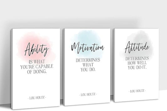 3 Piece Inspirational Wall Art - Ability Attitudes Motivation Quotes Canvas Art Print for Men Room Decor, Office Wall Art Pictures, Motivational Poster Framed Artwork for School Decor 16”x24”x3Pcs