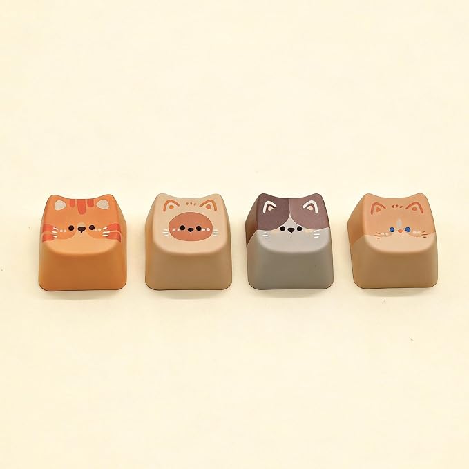 Artisan Keycaps, 4 Keys Cute Cat Custom Cover Caps for MX Mechanical Keyboard, Resin Handmade 1U Replacement for Esc Del Arrow Key (Cat Set)