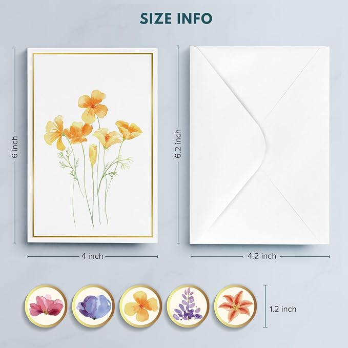 EACYART Blank Cards, 30 Pack Blank Greet Cards, Elegant Gold Foil Blank Note with Envelopes, Perfect Stationary Set For All Occasions, 5 Assorted Floral Designs