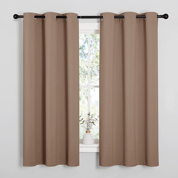 NICETOWN Cappuccino Small Window Kitchen Blackout Curtains, Thermal Insulated Solid Grommet Blackout Short Drapes for Bedroom (Set of 2, 42 by 48 Inch)