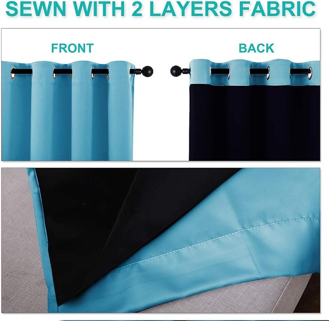 NICETOWN Teal Blue Full Shade Curtain Panels, Pair of Thermal Insulated & Energy Efficiency Blackout Drapes for Living Room Windows, Lined Silky Performance Window Dressing (37" Wide x 84" Long, Gray)