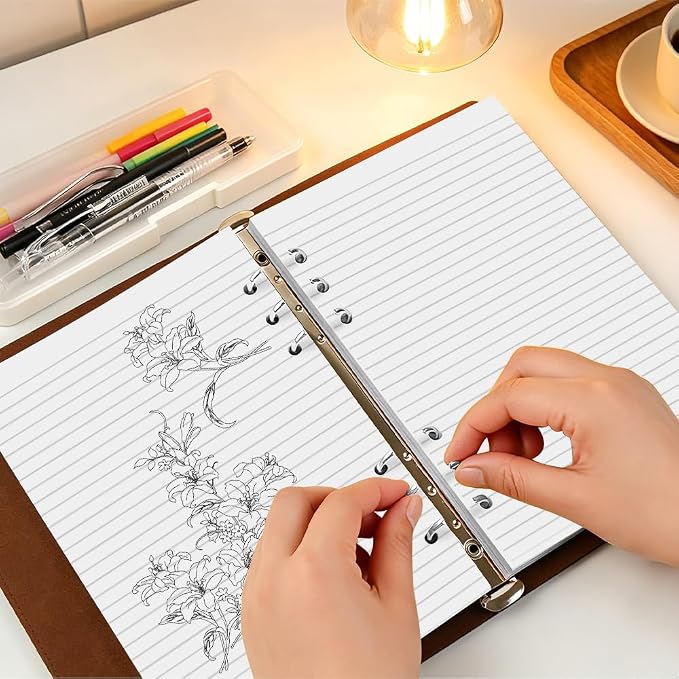 A5 Lined Paper Refills - 6 Hole Punched, 100 Sheets/200 Pages Ruled Paper, Refills for Filofax Planner/A5 Binders/Organizer, 100gsm, 5.8'' x 8.3''