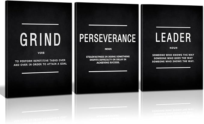 KAWAHONE Inspirational Grind Wall Art for Home Office Workplace, Perseverance Leader Canvas Quotes Motivate Success Positive Poster Framed Motivation Gift for Friends Entrepreneur Ready to Hang