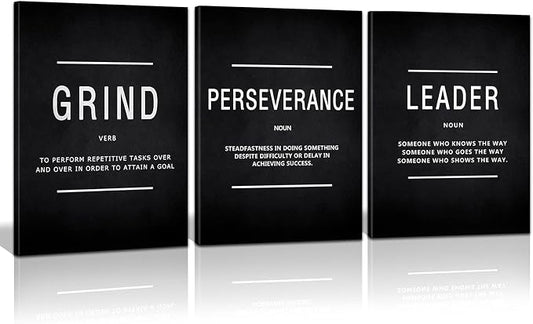 KAWAHONE Inspirational Grind Wall Art for Home Office Workplace, Perseverance Leader Canvas Quotes Motivate Success Positive Poster Framed Motivation Gift for Friends Entrepreneur Ready to Hang