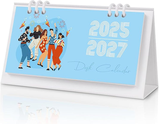 KONVINIT Small Desk Calendar 2025-2027, Blue 2026 Desk Calendar - 6.3" x 3.1" - Runs From July 2025 Until June 2027, 24 Months Mini Desktop Calendar for School, Home and Office Supplies