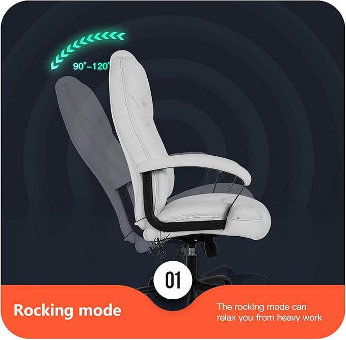 Office Chair Big and Tall 500lbs Ergonomic Computer Chair High Back PU Leather Wide Seat Desk Chair with Lumbar Support Arms Executive Task Chair for Hone Office,White