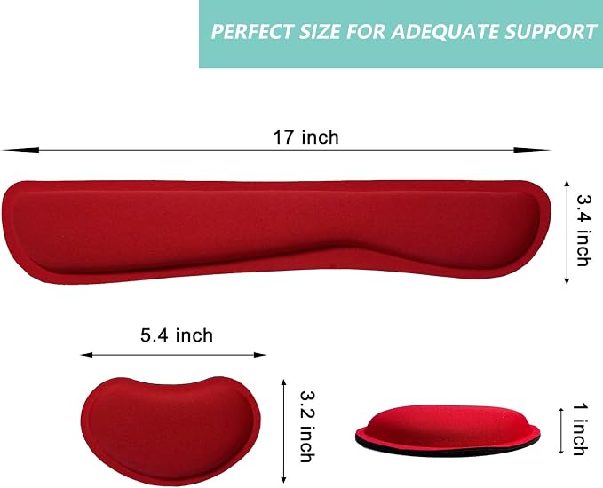 Keyboard Wrist Rest Mouse Wrist Support Set, Memory Foam Wrist Rest Pad for Computer Laptop Keyboard Mouse, Ergonomic Wrist Cushion Support for Typing Pain Relief, Gaming Home Office, Red