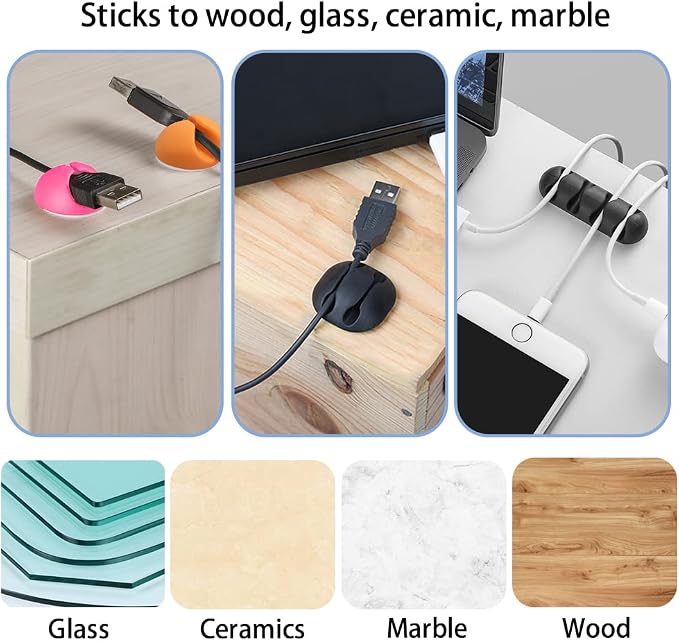 Shintop 6pcs Self-Adhesive Cable Clips for Computer, Electrical, Charging | Colorful Cord Holders, Desk Wire Clips for Nightstand Cord, Holds Cords in Place for Easy Access