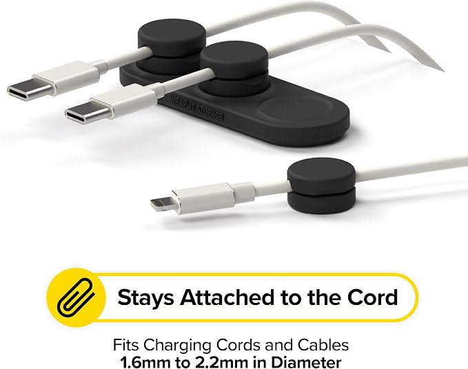 Wrap-It Storage MagnaDock Magnetic Cable Holder - 2-Pack (Black) | Adhesive Cable Clips Cord Organizer Desktop Cord Holder for Nightstand Desk Cable Management