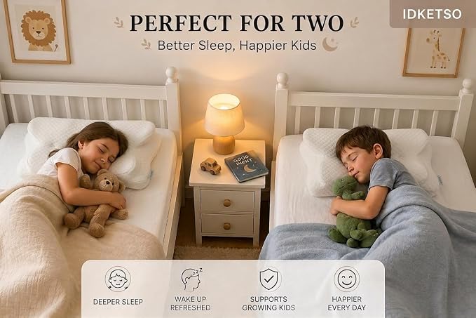 2 Pack Memory Foam Pillows, Kids Cervical Pillow for Neck Support, Ergonomic Memory Foam Pillow Set, Washable Contour Kids Pillow for Siblings Daycare and Sleeping, Ages 3-12 Years Old