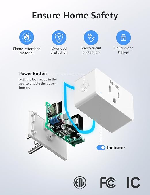 Lepro P1 Smart Plug Mini 15A, WiFi Outlet Plugs Compatible with Alexa & Google Assistant, Voice/APP Control, Timer & Group Controller, 2.4Ghz Only, ETL & FCC Certified, 2-Pack