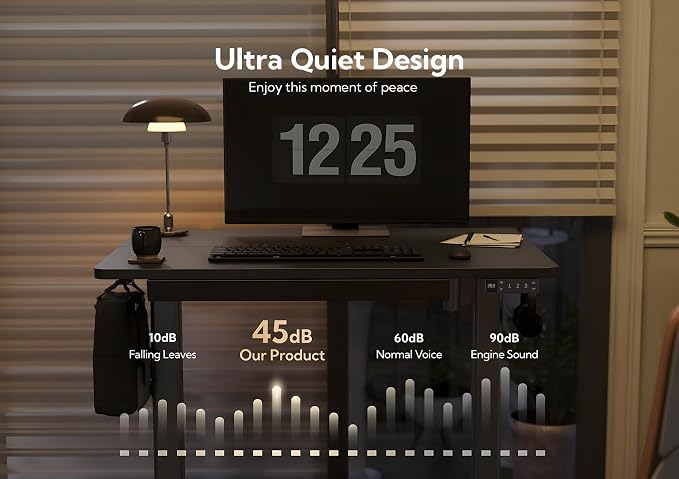 Claiks Electric Standing Desk with Drawer 40 Inch Black | Sturdy steel frame supports 176 lbs, 28.35 to 46.46 inch height range, 45 dB quiet motor, built-in wire holes