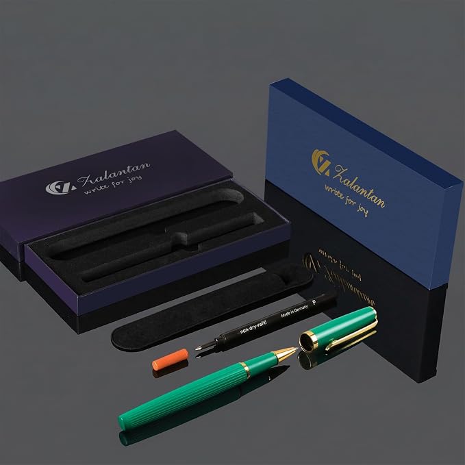 Rollerball Pen Smooth Writing Ballpoint Pens Gift Set, Metal Body with 2 Schmidt Refills, Journal Notebook Pen for Women Men Business signature Office School (Green)