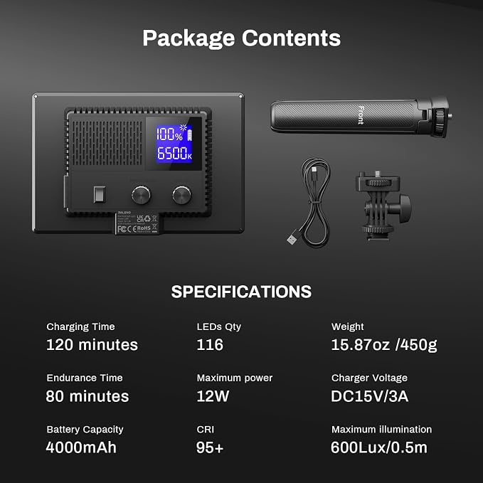 RALENO 9" LED Video Light Panel, 2500K-6500K Camera Light for Video Conference Recording with 4000mAh Battery Type-C USB Ports, CRI>95 Photo Lights for Outdoor Photography Live Streaming Zoom Call