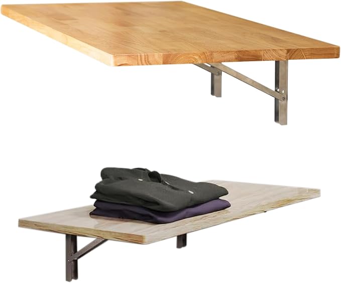 StoreYourBoard Wall Mounted Folding Workbench, Natural Wood Fold Down Work Table, Wall Mounted Folding Table, Floating Desk, Laundry Folding Table, 40 x 18 in, Stainless Steel Brackets, Holds 200 lb