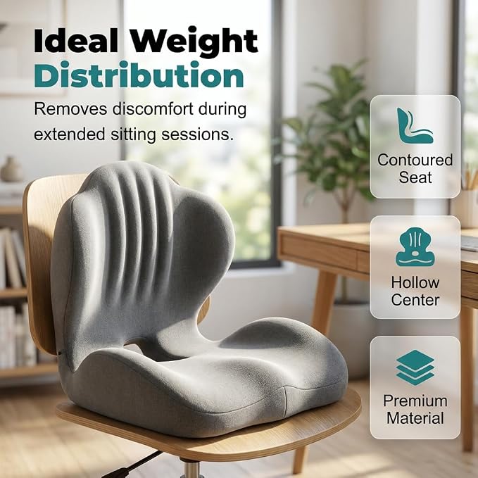 ROWPOZ Ergonomic Memory Foam Seat Cushion with Lumbar Support | Breathable Car and Office Chair Cushion with L-Shaped Cutout for Long Drives, Office and Home