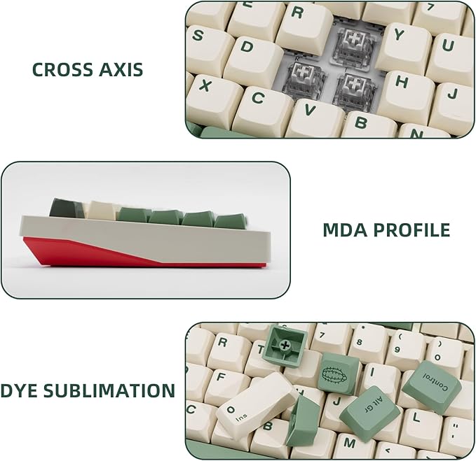 130 Keys Green PBT Keycaps, MDA Profile Dye Sub Custom Keycap, English ANSI Layout Beige Green Keycaps Botanical Key Caps for Cherry MX Mechanical Keyboard
