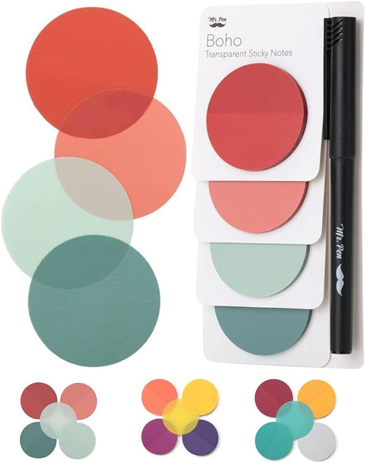 Mr. Pen- Round Transparent Sticky Notes, 1.8”, 4 Pads with Black Fineliner | 200 Sheets, Smooth Writing, Water-Resistant, Clean Removal, Easy-Peel Sticky Notes for Bible Journaling & Planning