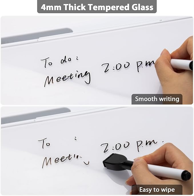 Varhomax Glass Desk Buddy Whiteboard with Storage, Small Dry Erase Desktop White Board Caddy to-do List Memo Notepad for Office, School and Home Office Supplies
