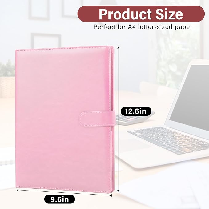 Professional Padfolio,Pink Faux Leather Portfolio Binder | Includes clipboard,business card holder and document storage for office,conference,interviews,resume papers and business use